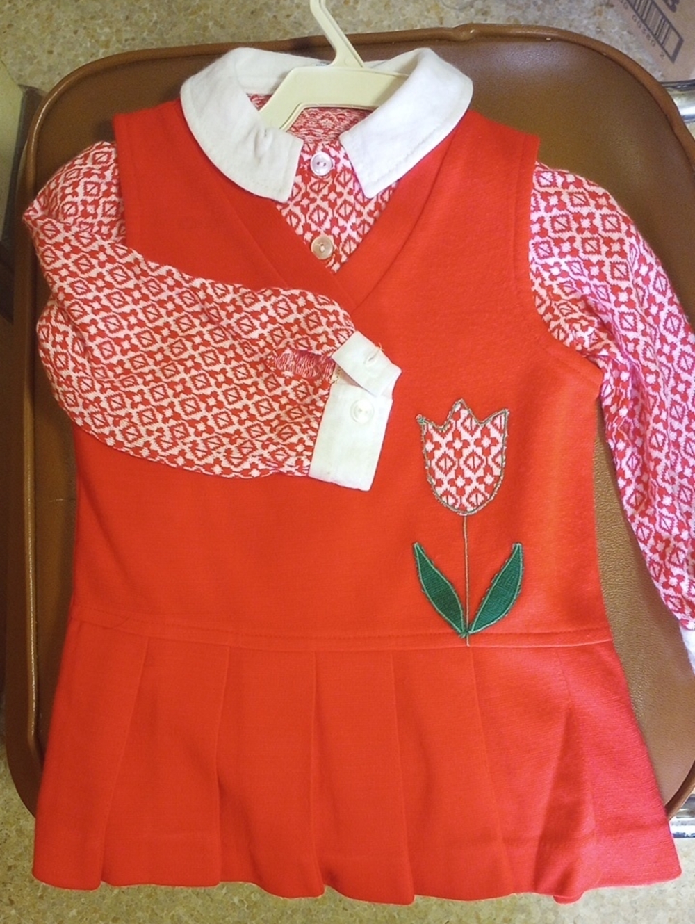 Alyssa Red & White Knit Two Piece Pleated Vintage Dress, Jumper & Blouse